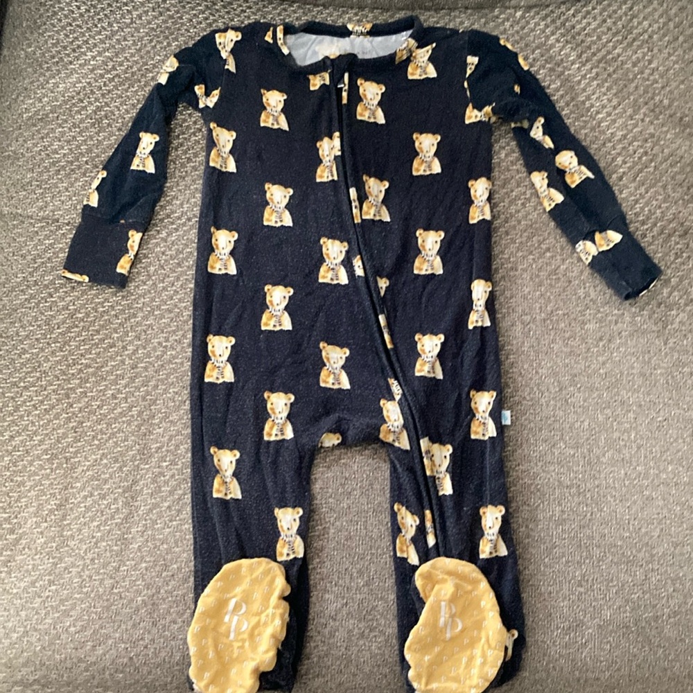 Posh peanut zippered one piece, vintage black with teddy bears